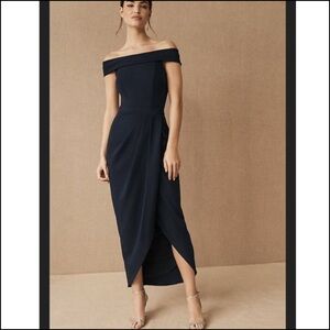 BHLDN  Anthropologie Thompson Black Crepe Off Shoulder Dress